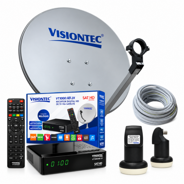 Kit Antena Parabolica + Receptor Vt1000 HD 2x Visiontec