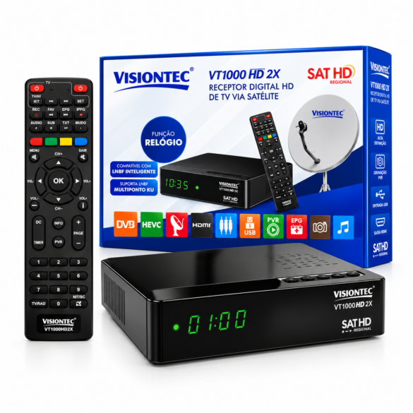 Kit Antena Parabolica + Receptor Vt1000 HD 2x Visiontec